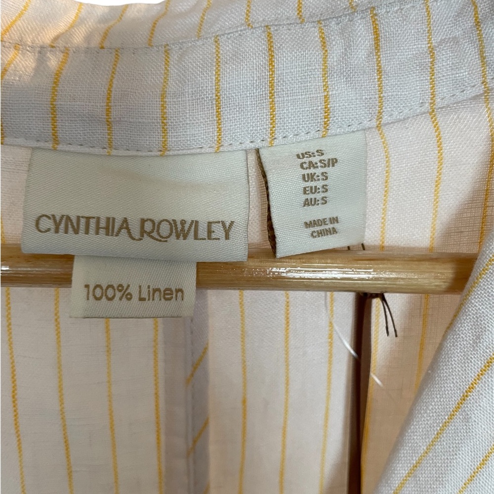 CYNTHIA ROWLEY White/Yellow Pin Stripe Linen Blazer Jacket NWT - Size Small - Picture 6 of 11